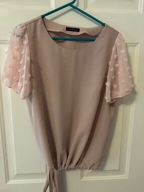 Mix & Match Blush Puff-Sleeve Tie-Hem Blouse